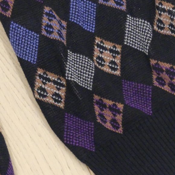 Pronto Uomo Made In Italy Black With Colourful Diamonds Large Cardigan Sweater - Picture 6 of 7